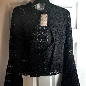 Free People Lacework Top Bell Sleeves Open Back NWT